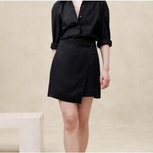 Banana Republic BR Skirt Linen Mini Wrap Button Black Professional nwt Size 8